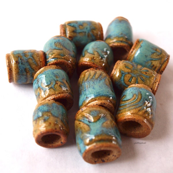 Beads, 8mm hole beads, 12 Handmade ceramic beads for dreads, macrame and jewelry making