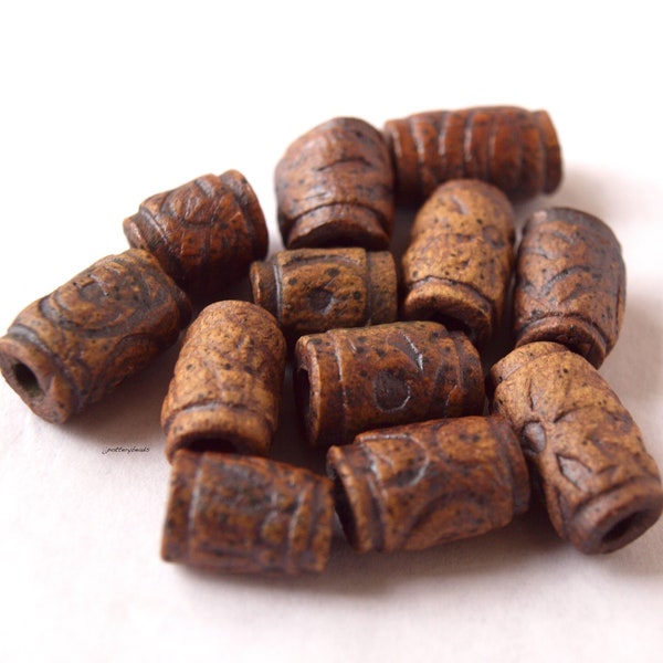 Beads, 3mm hole beads, 12 Handmade ceramic beads for jewelry making, macrame, dreads and other creative endeavors.