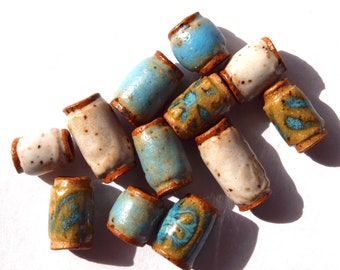 Beads, 4mm hole beads, 12 Handmade ceramic Beads