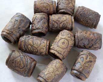 Perline per dreadlock in ceramica fatte a mano: gres naturale, foro da 7 mm, set da 12