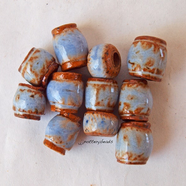 Beads, 4mm hole beads, 11 Handmade ceramic Beads