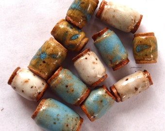 Beads, 4mm hole beads, 12 Handmade ceramic Beads