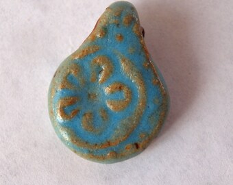 Pottery Pendant, Handmade ceramic pendant with large hole, perfect for macrame, hemp & leather cord jewelry