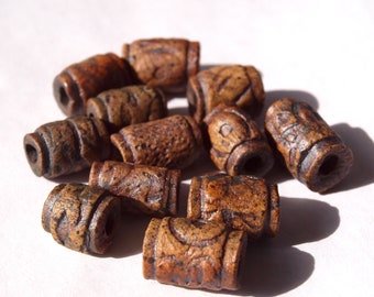 Beads, 3mm hole beads, 12 Handmade ceramic beads for jewelry making, macrame, dreads and other creative endeavors.