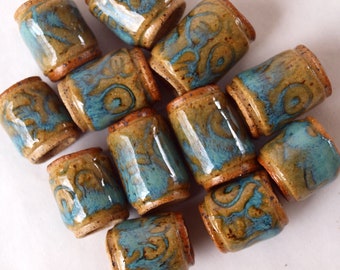Beads, 9mm hole Beads, 12 Handmade Ceramic beads perfect for dreads, macrame and jewelry making