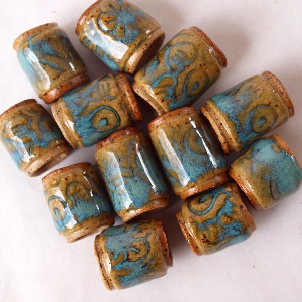 Beads, 9mm hole Beads, 12 Handmade Ceramic beads perfect for dreads, macrame and jewelry making