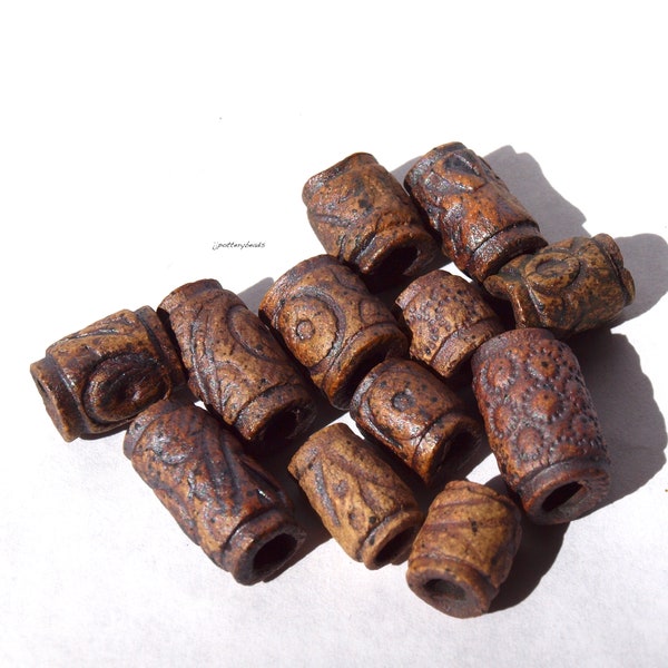 Beads, 4mm hole beads, 12 Handmade ceramic beads for jewelry making, macrame, dreads and other creative endeavors.