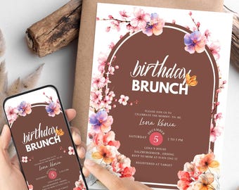 Floral Birthday Brunch Invitation: Boho Spring Theme (Printable or Text)