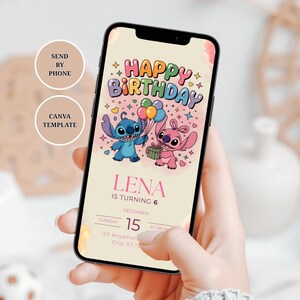 Faire-part d'anniversaire Stich, invitation d'anniversaire Engel, e-invitation d'anniversaire, invitation de fête d'anniversaire numérique, pour smartphone, soirée à thème