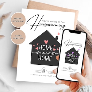 Editable Housewarming Party Invitation: New Home Announcement (Canva Template, Digital Download)