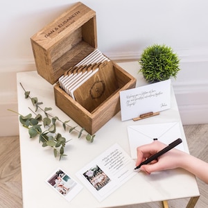 Caja para tarjetas de recuerdo de boda, letrero alternativo para libro de visitas, caja de recuerdos para señalización de boda, tarjetas de consejos para novias como regalo de despedida de soltera.
