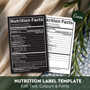 Sjabloon voedingsetiketten canva | Label met bewerkbare voedingsfeiten op canvas | Afdrukbare voedingswaarde-informatie | Sjabloon voor commercieel gebruik (klein bedrijf)