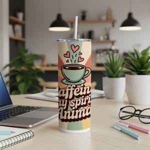 Caffeine Spirit Animal Tumbler: Retro Coffee Lover Gift