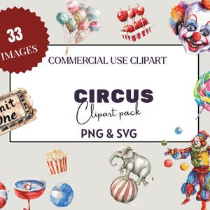 Circus Clipart | Watercolor Carnival SVG & PNG | Circus Tent Ferris Wheel Ringmaster Balloons Clipart | Carnival Graphics | Commercial Use