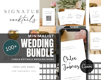 Wedding Signage Bundle Canva | Elegant & Clean Templates for Reception, Ceremony | Printable, Editable | MRR  PLR | Perfect for Wedding Day