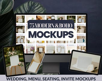 Wedding Invitation Mockup Bundle of 75 Images - Boho & Modern Card Display - 5x7 Stationery Templates - Rustic Flat Lay - Digital PNG Files