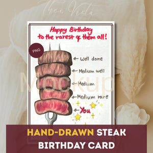 Produit numérique cartes d'anniversaire, carte imprimable steak pour papa, cadeau drôle de fête des pères, thème barbecue, humoristique à télécharger, jeu de mots pour