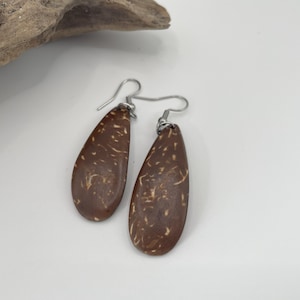 Brown Coconut Shell  Earrings, Unique Boho Gift, Tropical Tear Drop Earrings