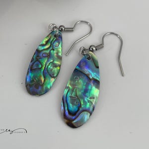 Pāua Earrings, Shell Earrings, Beach Jewellery, Abalone Shell Drop Earrings