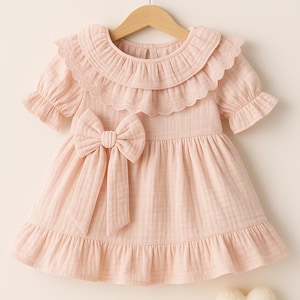 Blush Pink Baby Girl Dress - Cotton Ruffle Dress with Bow | Summer Outfit for Toddler 6-9-12-18M