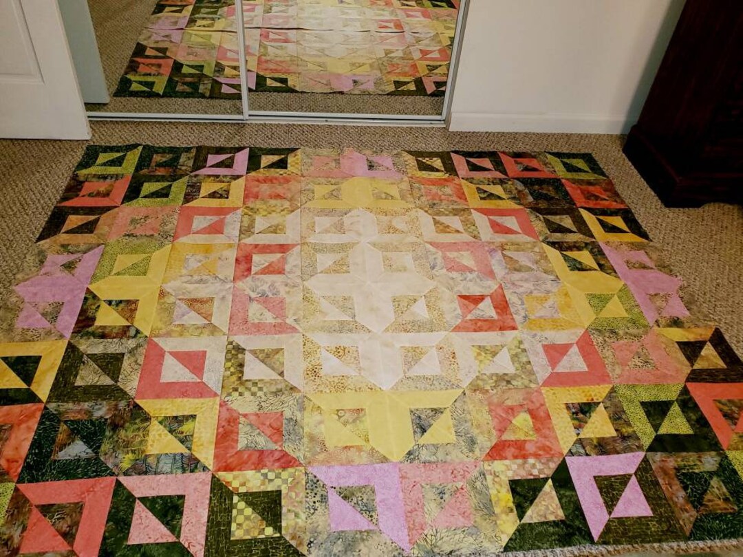 Quilt Top, Ready to Quilt, Green, Pink, Yellow Quilt Top, Approximately 62 X 78 Etsy