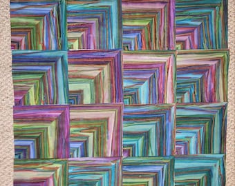 Quilt Kit, Pre Cut Straight Edge Ten Inch Squares, Bermuda, Green, Purple, Blue, Kaufman Artisan Batik, Desert Colors, Canyon Colors