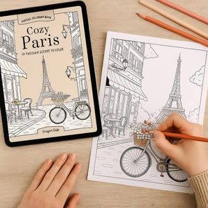 Cozy Paris – Printable Coloring Book for Adults | Parisian Cottagecore Line Art | Digital Download