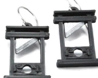 Black Guillotine Earrings – Gothic Drop Jewellery, Punk Grunge Statement Earrings, Halloween Dark Academia Style