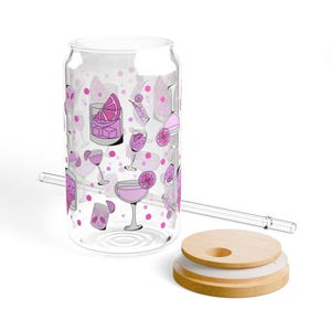Pink Cocktail Sipper Glass Fun Chic Girly Gift, 16oz, Barware Decor, Drinking Cup, Bachelorette Party Favor, Bridal Shower Gift