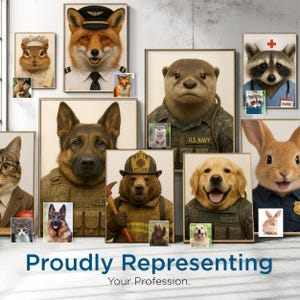 Custom Pet Portrait in Owner&#39;s Profession Outfit, Funny Personalized Animal Art, Pet in Career Uniform Gift, Dog Cat Illustration from Photo