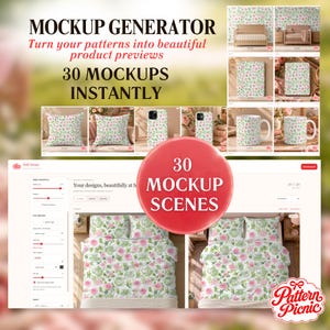 Pattern Mockup Generator, 30 Minimal & Romantic Mockups, Browser Tool for Surface Pattern Designers, Aesthetic Mockup, Designer WebApp