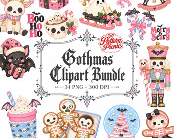 Bothmas PNG Pack, Gothic Christmas Clipart Bundle, Cute Ghosts, Skeleton Gingerbread & Spooky Holiday Graphics, Digital Download