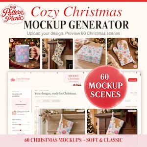 Christmas Mockup Generator, 60 Soft & Classic Mockups, Seamless Pattern Design Tool, Christmas Product Mockup PNG, Digital Download