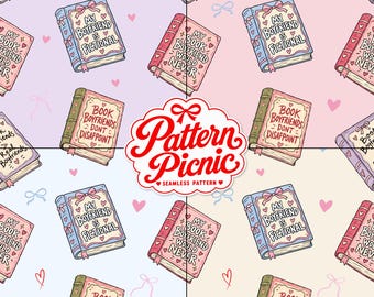 Romance Reader Seamless Pattern Bundle, Book Lover Pattern Pack, Book Boyfriend, Bookish PNG Pattern, Reading Pattern, Digital Download