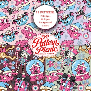 Gothmas Seamless Pattern Bundle, 11 Color Variations, Pastel Gothic Christmas Digital Paper, Spooky Holiday PNG, Digital Download