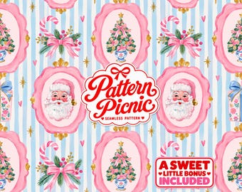 Vintage Santa Christmas Seamless Pattern, Santa Ornament Holiday Repeat Design, Holiday Digital Paper Retro christmas, Digital Download