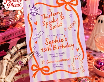 Purple and Orange Halloween Birthday Invitation, 13th Invite, Halloween Party, Canva invitation template, Printable 5x7, Digital Download