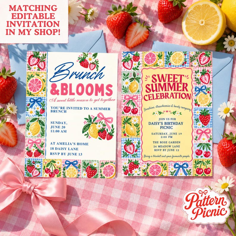 Summer Patchwork Seamless Pattern, Watercolor Lemon & Strawberry Digital Paper, Fruit Grid Surface Design, Commercial Use, Digital Download image 8