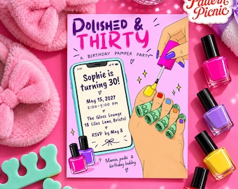 Funny Birthday Spa Party Invitation, Pink and Purple Pamper Party Invite, Canva invitation template, Printable 5x7, Digital Download
