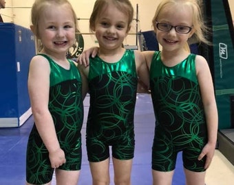 Green foil leotard or biketard for dance/gymnastics/swimming