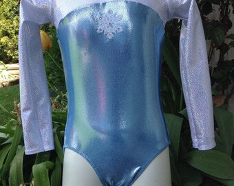 Disney Inspired Queen Elsa Frozen themed long sleeve leotard -  dance, gymnastics, tumble time, dress up etc.