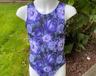 Royal Purple Rose leotard, swimsuit, bathing suit for dance, gymnastics, swimming - child sizes
