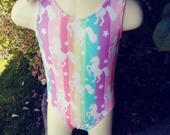 Rainbow Unicorn leotard, swimsuit, bathing suit for dance, gymnastics, swimming
