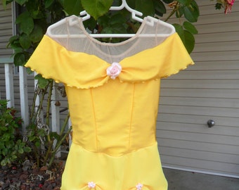 Girls Disney inspired Belle figure skating dress from Beauty and the Beast