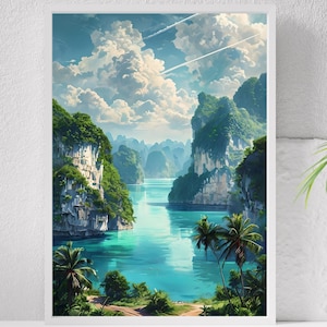 Island Luxe Wall Art, Ha Long Bay Travel Poster, Vietnam Wall Art, Halong Bay Painting, Halong Bay Print, Island Luxe Poster