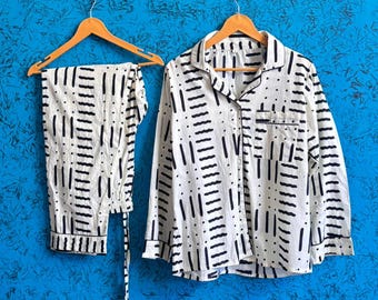 Hand Block Print Cotton Pajama Set: Indian Floral Nightwear