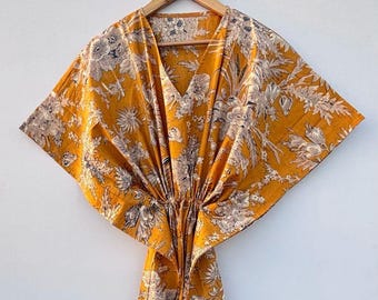 Floral Print Cotton Kaftan Dress - Bohemian Lounge, Plus Size