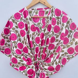 Indian Handmade Floral Cotton Kaftan,Women Dress Long Caftan,Dress Beach Cover up, Flower Hand Block Print Sleepwear Maxi Dress Kimono Rabe