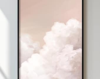 Blush Pink Cloud Wall Art Print, Abstract Sky Painting, Soft Pastel Wall Decor