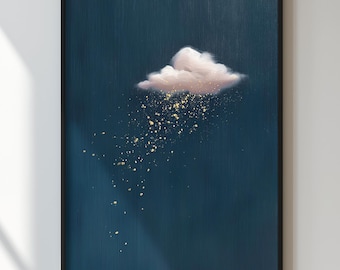 Vintage Cloud Art Print: Abstract Poster Bedroom Decor, Luxury Minimalist, Gold Rain Wall Decor